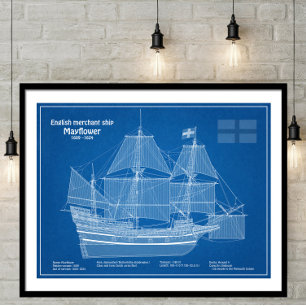 Mayflower - Ship Blueprint Plans ABD Photo Print