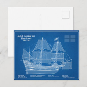 Mayflower - Ship Blueprint Plans ABD Postcard