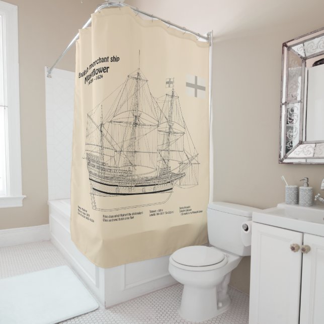Mayflower - Ship Blueprint Plans SD Shower Curtain (In Situ)