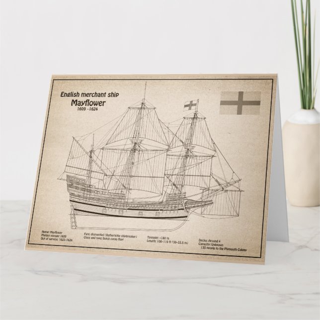 Mayflower - Ship Blueprint Plans SD Thank You Card (Front)