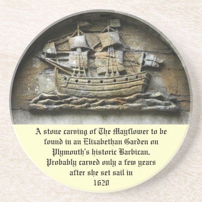 Mayflower - Stone Carving thanksgiving coasters (Front)