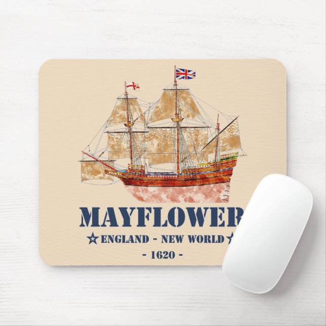 Mayflower Tall Ship - England to New World in 1620 Mouse Mat (With Mouse)