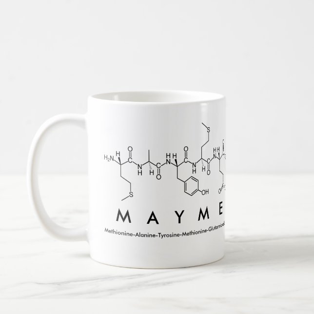 Mayme peptide name mug (Left)