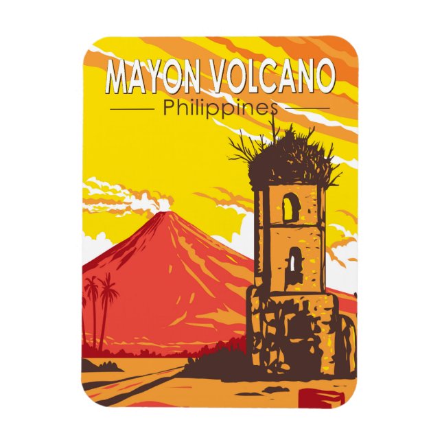 Mayon Volcano Cagsawa Ruins Philippines Travel Art Magnet (Vertical)