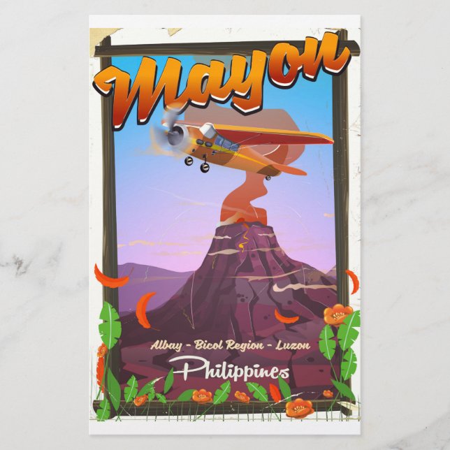 Mayon Volcano philippines adventure poster Stationery (Front)
