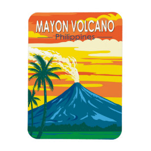 Mayon Volcano Philippines Travel Art Vintage Magnet