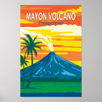 Mayon Volcano Philippines Travel Art Vintage