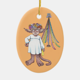 Maypole Monkey Gnome Ceramic Ornament