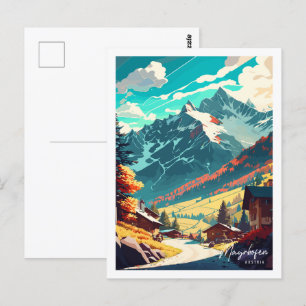 Mayrhofen Austria vintage travel illustration Postcard