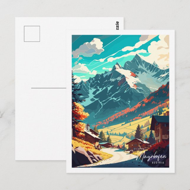 Mayrhofen Austria vintage travel illustration Postcard (Front/Back)