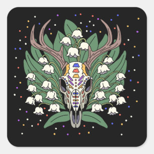 May's Lily of the Valley & Deer Skull Square Sticker