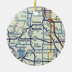 Mayville WI Vintage Map Ceramic Tree Decoration