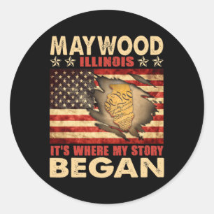 Maywood Illinois Usa Flag 4th Of July Classic Round Sticker