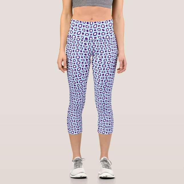 Maz Abstract Teardrops Navy Sky Blue White Capri Leggings (Front)