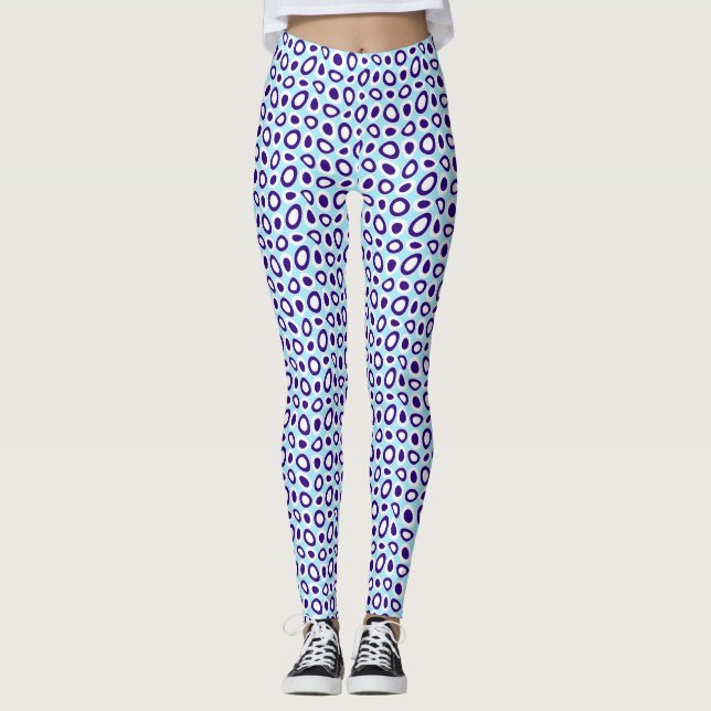 Maz Abstract Teardrops Navy Sky Blue White Leggings (Front)