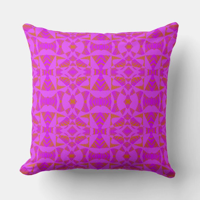 Maz Abstract Zebra Mosaic - Fuchsia Muted Orange Cushion (Front)