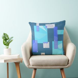 Maz Egyptian Collage - Teal Blue Turquoise White Cushion