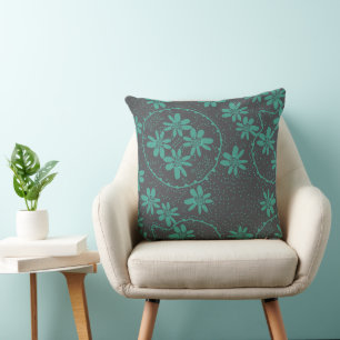 Maz Floral Bubbles Polka Dot Grey Teal Cushion