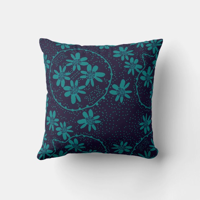 Maz Floral Bubbles Polka Dot Navy Teal Cushion (Back)