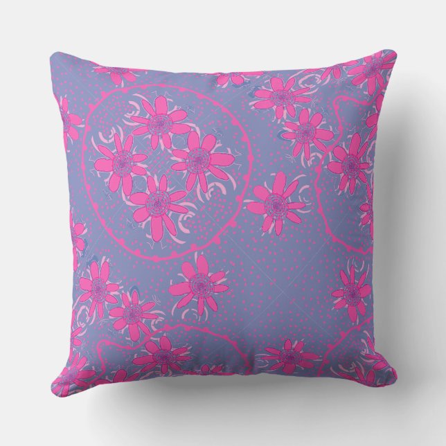 Maz Floral Bubbles Polka Dot Periwinkle Fuchsia Cushion (Back)