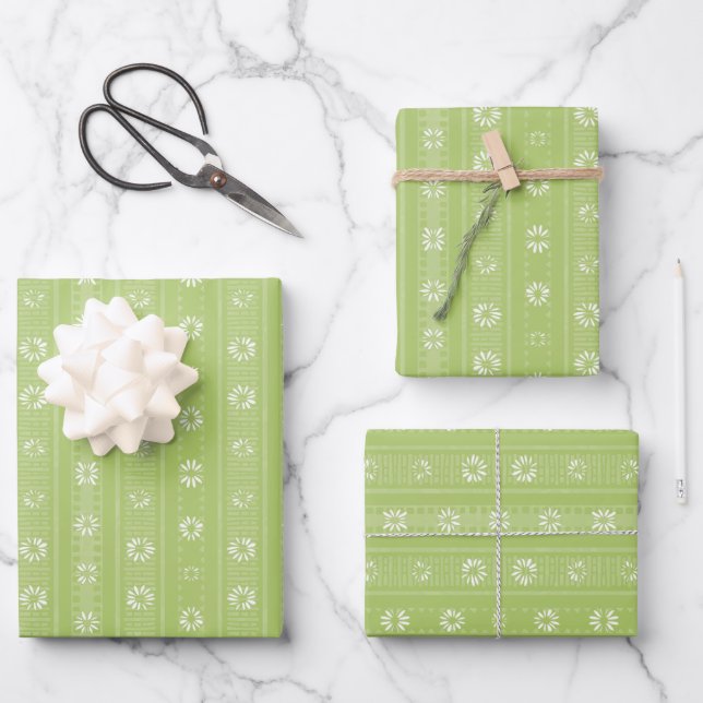 MAZ Floral Striped Ribbed Knitting Pattern 009 Wrapping Paper Sheet (Front)