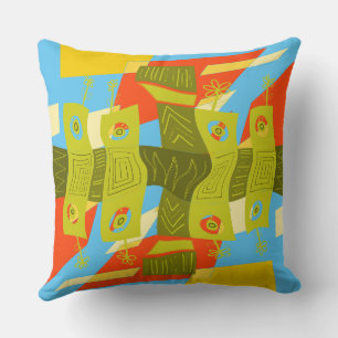 Maz Noughts & Wavy Squares Check Abstract 4a Cushion