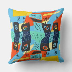 Maz Noughts & Wavy Squares Check Abstract 5a Cushion