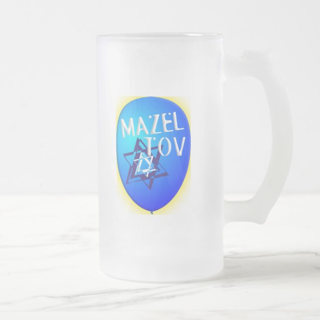 Mazal Tov Frosted Glass Beer Mug (Right)