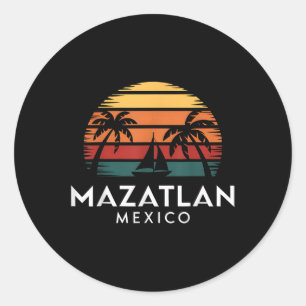 Mazatlan Mexico Retro Sunset Sailboat Vacation Sou Classic Round Sticker