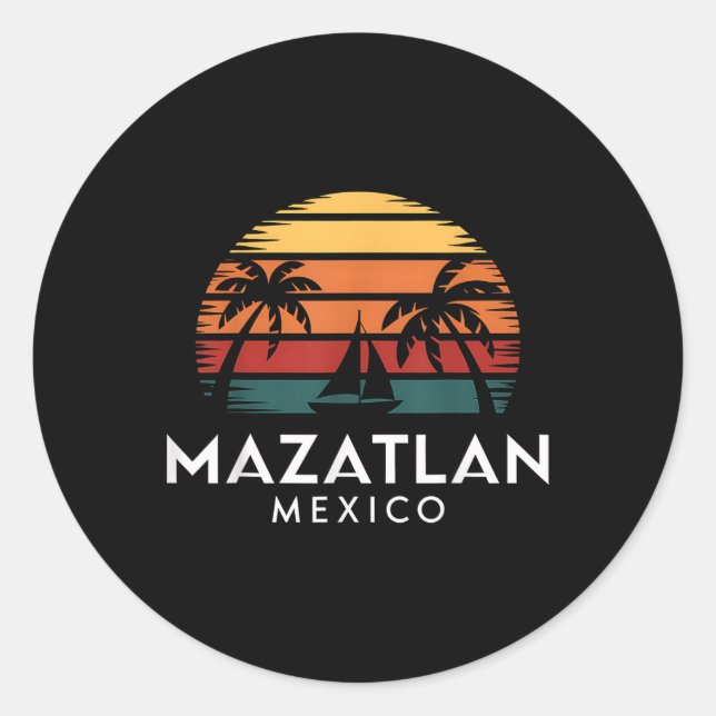Mazatlan Mexico Retro Sunset Sailboat Vacation Sou Classic Round Sticker (Front)