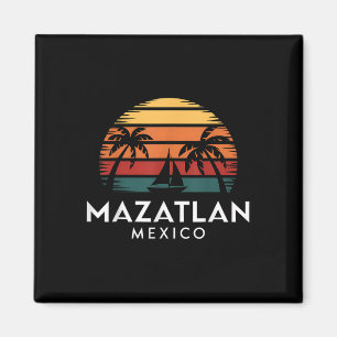 Mazatlan Mexico Retro Sunset Sailboat Vacation Sou Magnet