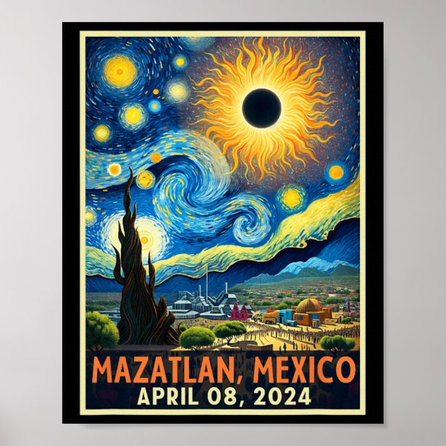 Mazatlan Mexico Total Solar Eclipse 2024 Starry Ni Poster (Front)