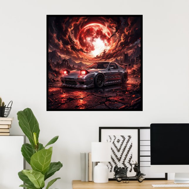 Mazda RX7 FC Under a Crimson Moon Poster (Home Office)