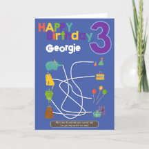 Maze Activity 3rd Birthday Card - Animals Trace