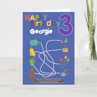 Maze Activity 3rd Birthday Card - Animals Trace