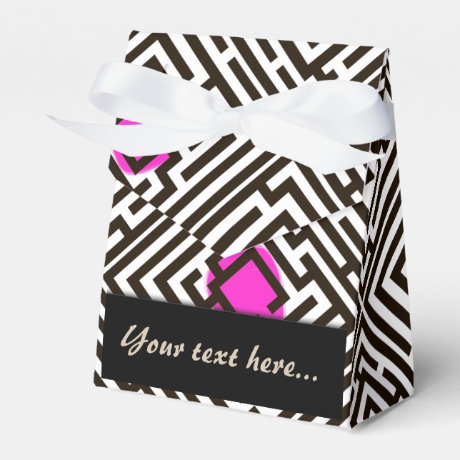 Maze Pattern with Pink Dots Custom Text Favour Box (Front Side)