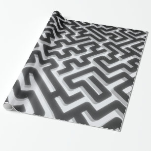 Maze Silver Black Wrapping Paper