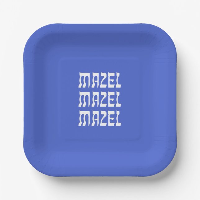 Mazel Mazel Mazel Hanukkah Blue Paper Plate (Front)