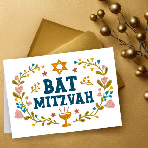 MAZEL TOV BAT MITZVAH Jewish Floral Customisable  Card