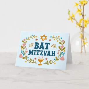 MAZEL TOV BAT MITZVAH Jewish Floral Customisable  Card