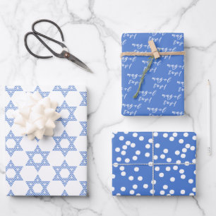 Mazel tov! Blue Star of David & Polkadots Wrapping Paper Sheet