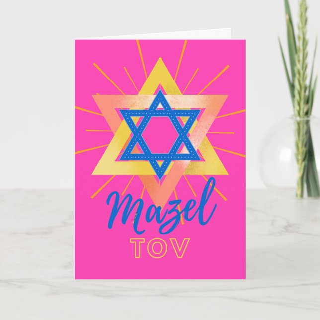 Mazel Tov Bold Colourful Star of David Card (Front)