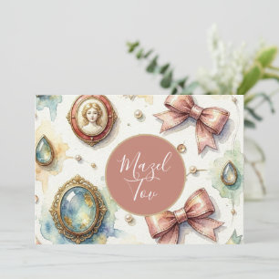Mazel Tov Card, Chic Pink Gold, Brooch Aesthetic Invitation