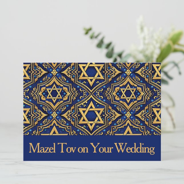 Mazel Tov Card for Wedding, Star of David Blue (Standing Front)