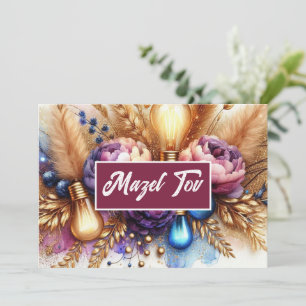 Mazel Tov Congratulations Card, Lights, Floral Invitation