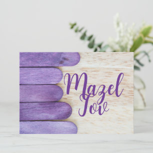 Mazel Tov Congratulations Card, Purple Beige Wood, Invitation