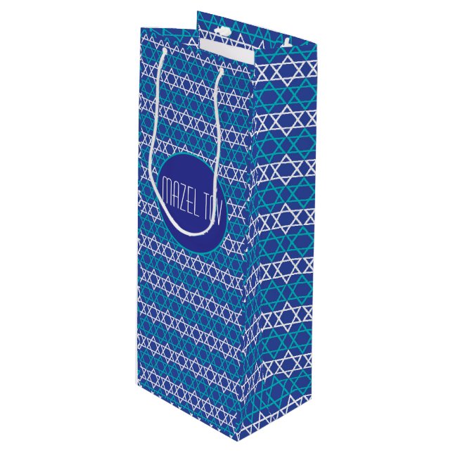 "Mazel Tov!" Jewish Star Pattern Gift Bag (Front Angled)