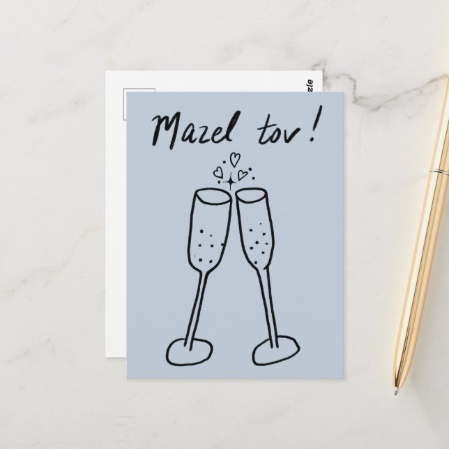 Mazel Tov Wedding Champagne Cheers Sketch Doodle  Postcard (Front/Back In Situ)