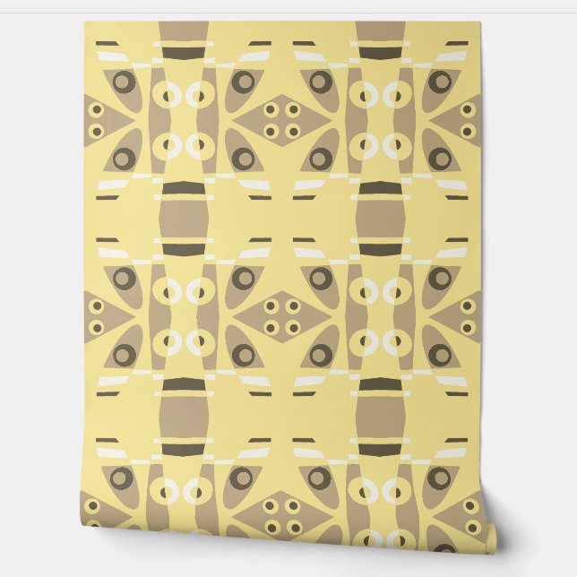 Mazipoodles Abstract Leapfrog Sepia on Buttermilk Wallpaper (Unrolling)