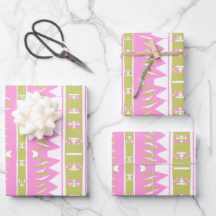 Mazipoodles Afrofuturist Pattern Pink White Green  Wrapping Paper Sheet